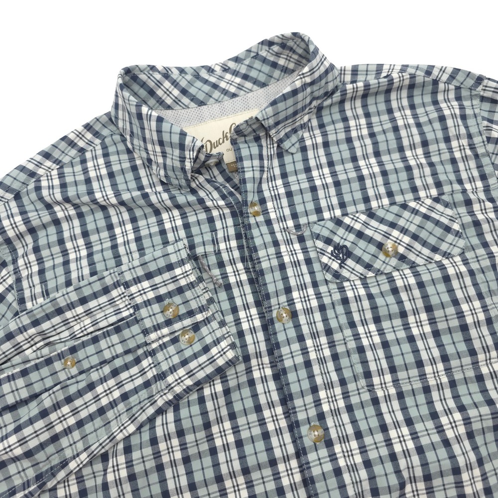 Duck Camp Men L Blue Plaid Vented Nylon Long Sleeve Button Down Outdoor Shirt